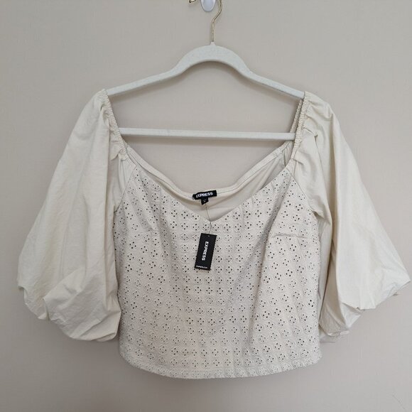 NWT Express eyelet puff sleeve cropped blouse XL - Picture 1 of 6